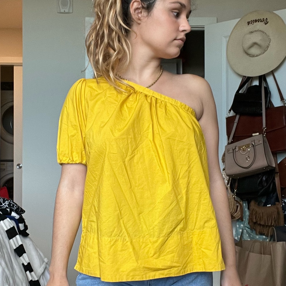 Assymetrical one shoulder bright yellow blouse